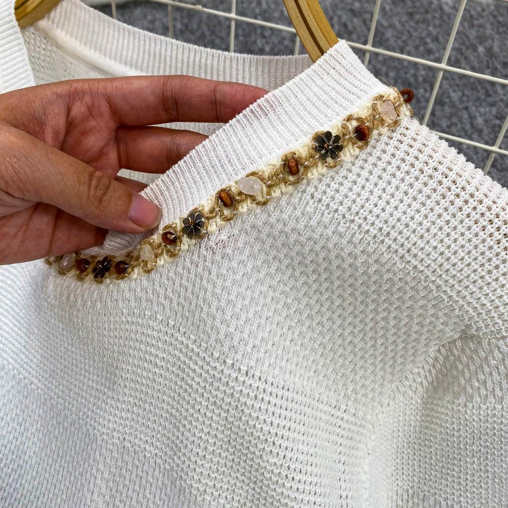 Summer Women O-neck Short Sleeve Sequined Knitted Sweater Pullover Tops