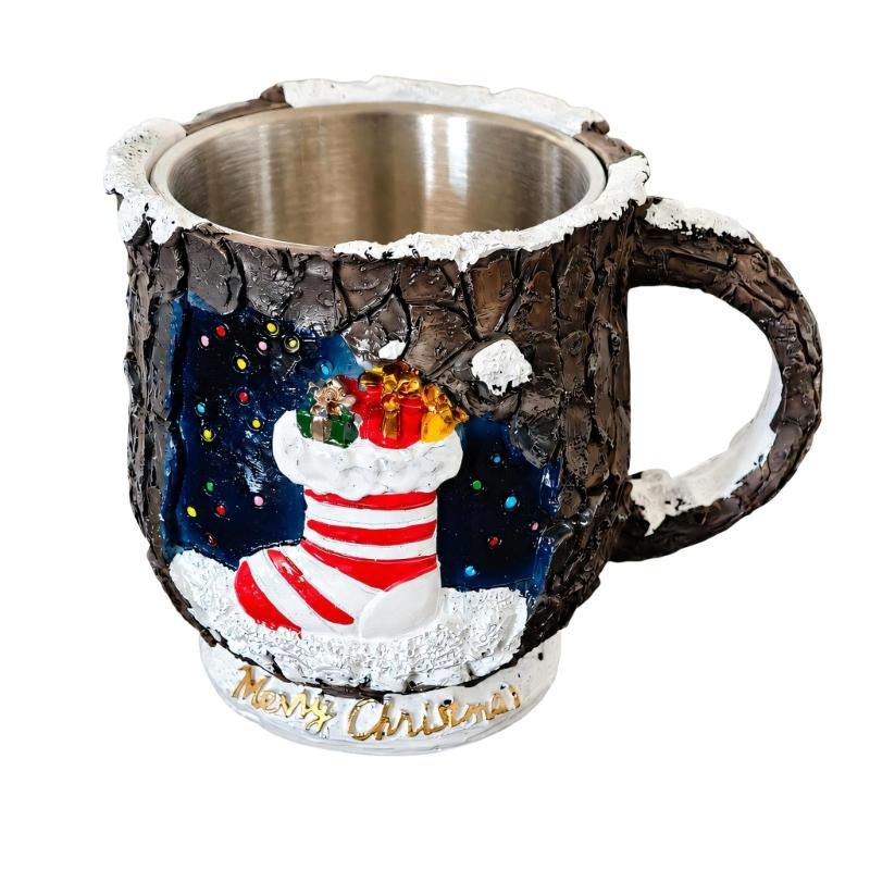 Christmas Tea Cup with Holiday Relief Pattern, Molded Shell, Metal Inner Cup for Gift Use and Winter Table Service