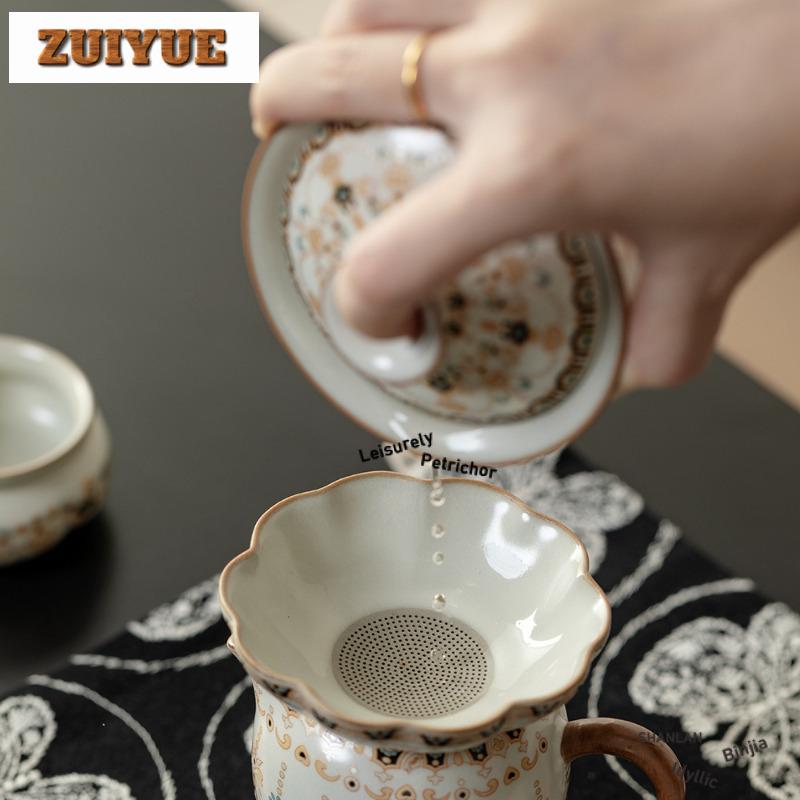 200ml Beige Ru Kiln Gracked Glaze Dunhuang Gaiwan Traditional Tea Tureen Tea Bowl With Lid Kit Tea Brewing Cover Bowl Teaware