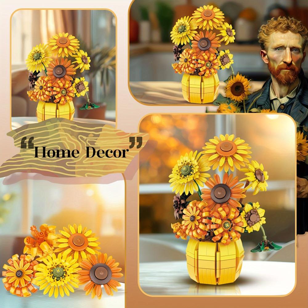 Sunflower Building Blocks Set, Artificial Flower Bouquet for Home Decor, DIY Building Toy Gift for Adults and Kids