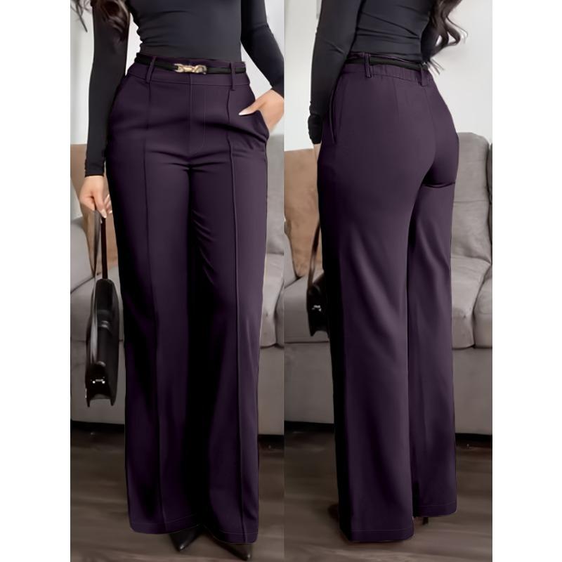 Pantaloni Lunghi da Donna a Gamba Dritta, Colore Unito, Tasche con Zip, per Lavoro e Pendolarismo
