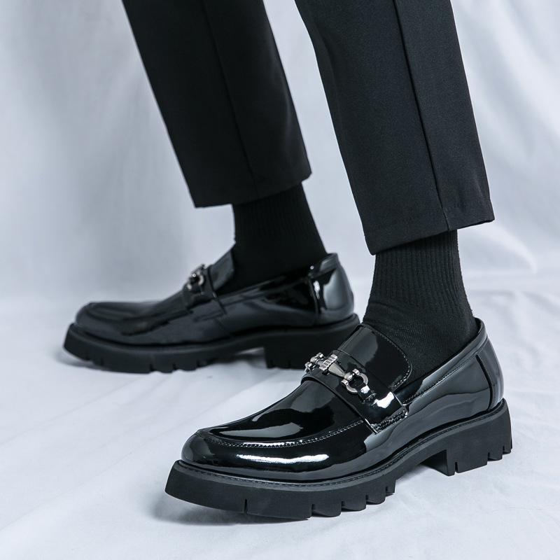 Large size 462025 men's patent leather metal buckle men's shoes casual British mirror business dress leather shoes men
