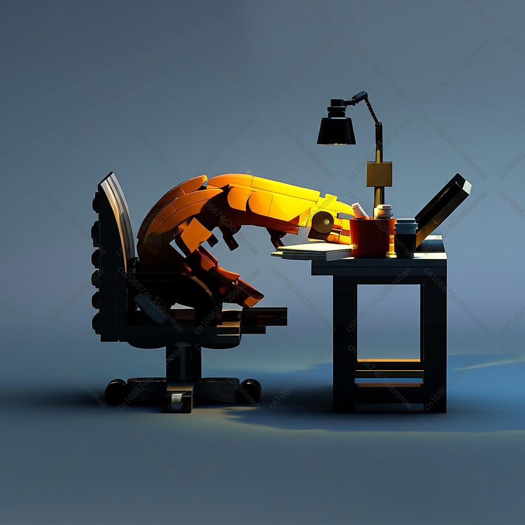 MOC Shrimp Hard Work Office Figurines Assembly Model Building Blocks City Brick Prank Toy Set Best Gifts for Boys and Girls Kids