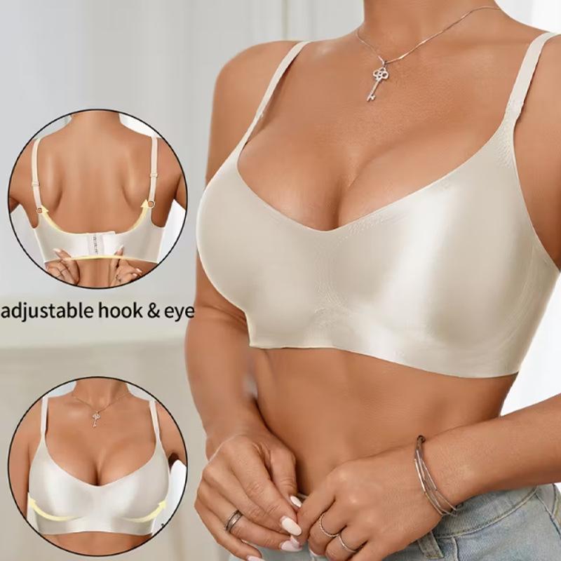 Silky Glossy Seamless Tank Bra for European Plus Size Women Padded Adjustable Thin Straps Gathered Daily Intimates