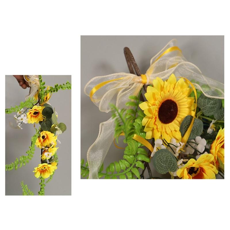 Easy To Install Faux Sunflower Wall Hanging Ornament Green Plant Decoration for Home or Commercial Space