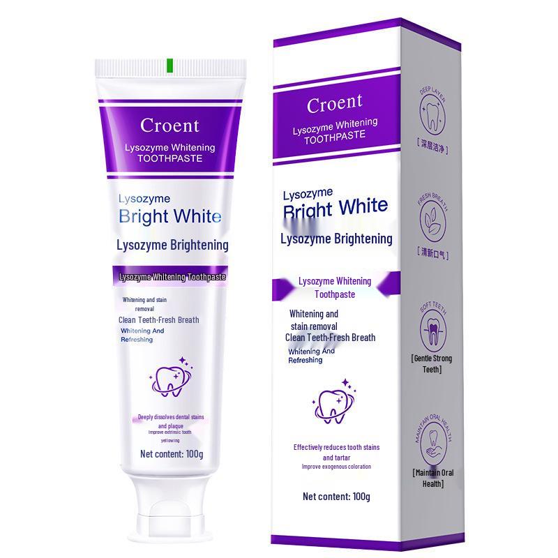 Lysozyme Whitening & Fresh Breath Purple Toothpaste - Stain Removal & Color Repair with Burst Beads
