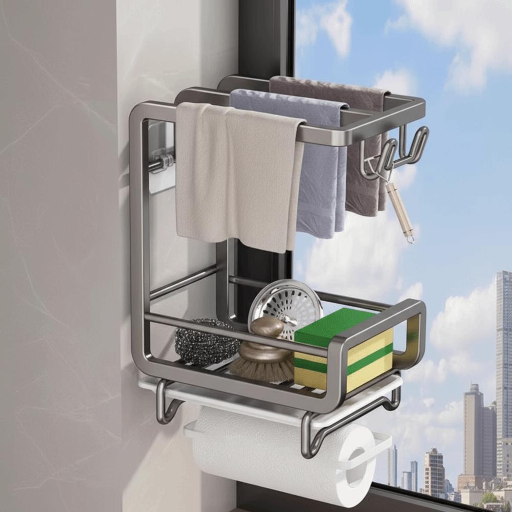 Multifunctional Wall-mounted Dishcloth Rack Countertop Space Saving Sink Drain Rack 2 Layers Organize Shelf Sink Area