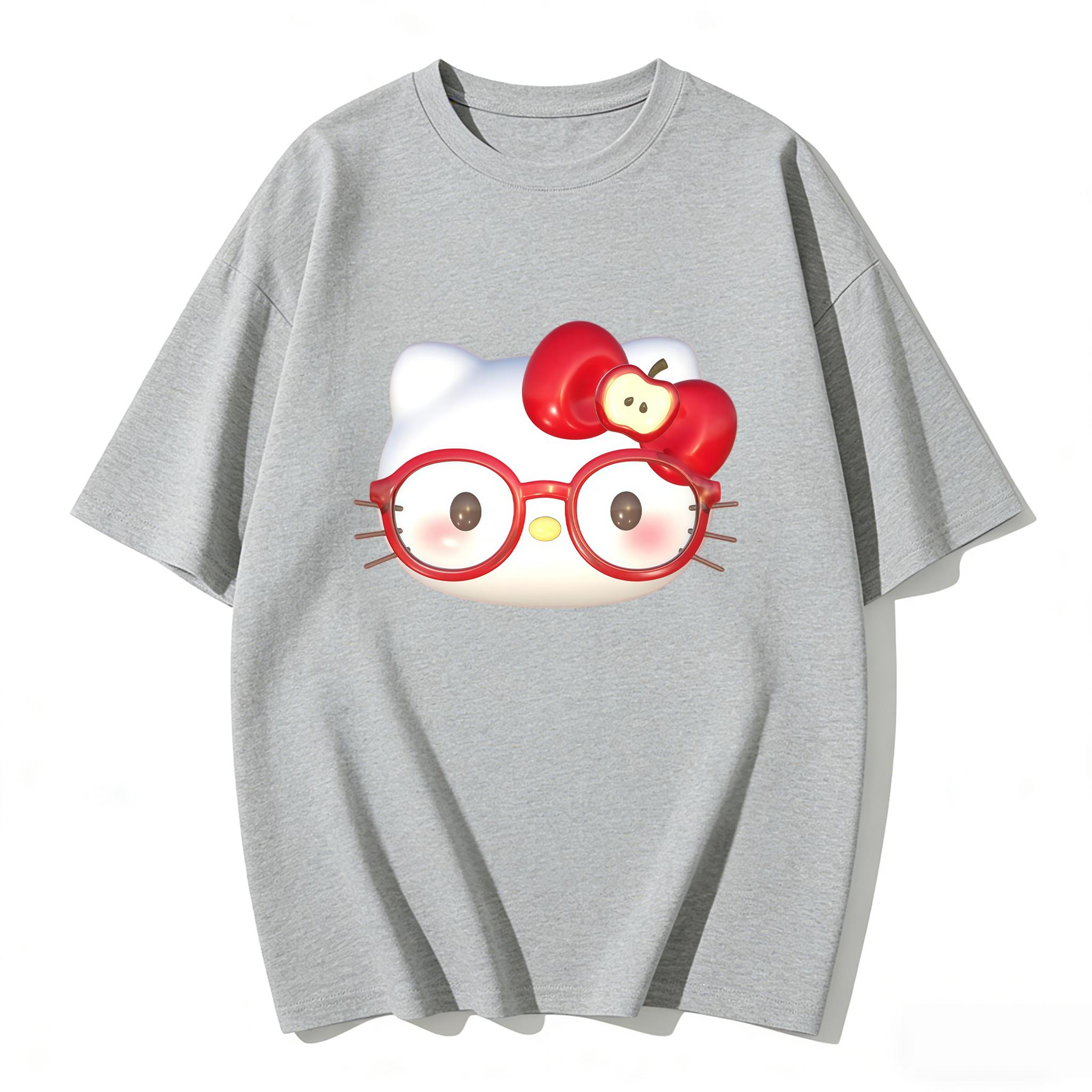 

Летние футболки с принтом Hello Kitty для женщин, короткий рукав, чистый хлопок, семейные matching-наряды, классическая универсальная футболка, 2026 S
