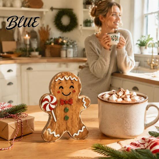Christmas Fireplace Mantle Decor Wooden Gingerbread Man Decor, Rustic Gingerbread, Candy Cane House Figurines, Xmas Cute Lady Figurines Tabletop