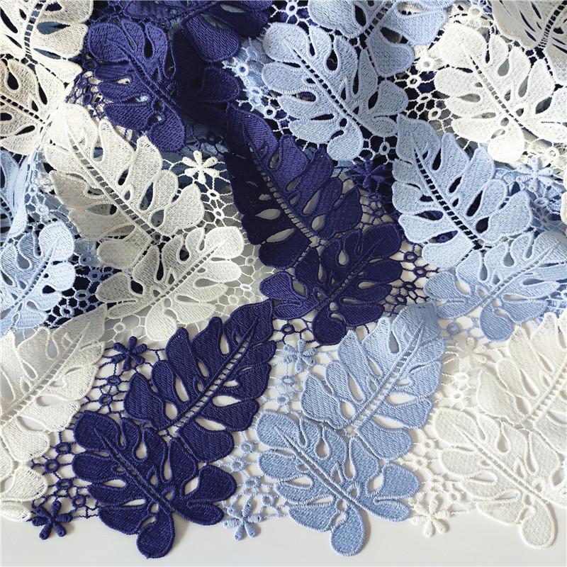 50Cmx130Cm French Tulle Lace Fabric 2024 High Qulity Water-Soluble 3D Embroidery Hollow Leaf Fabric Wedding Dress Skirt Fabric