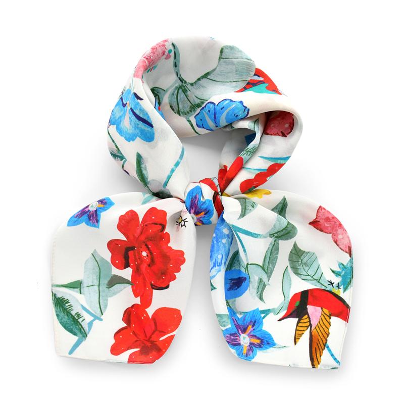 

Women silk scarf flower print crepe de chine 100% silk shawl neckerchief wrap lady gifts headband spring and autumn square scarf 62X62CM