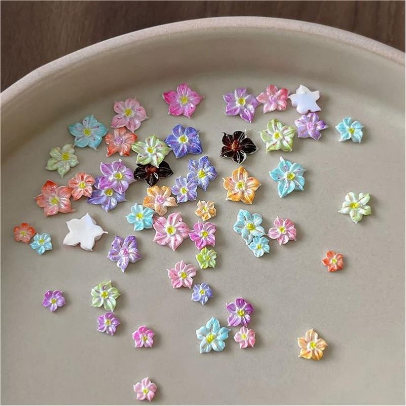 50 Pcs Resin Mini Colorful Flower Art Nail Decorate 3D Flowerappliques Diy Nail Art Decor Accessories Crafts