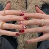 New Year's Miu Series Red Cat Eye Pure Handmade Wearing Nail Temperament Advanced Sense Whitening Finished Nail Art Patch Fake Nail