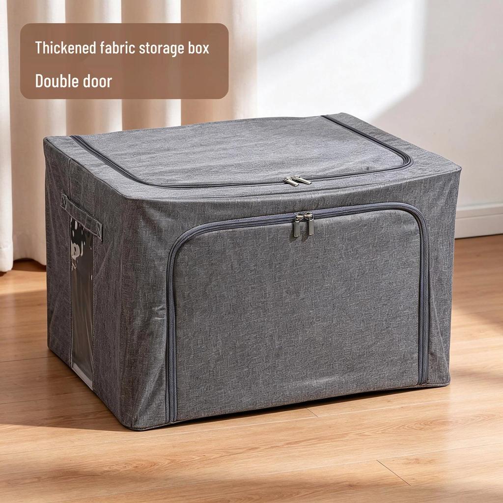 Extra Large Cationic Fabric Storage Box with Clear Window, Thickened, Foldable, Moisture-Proof Double Door Design