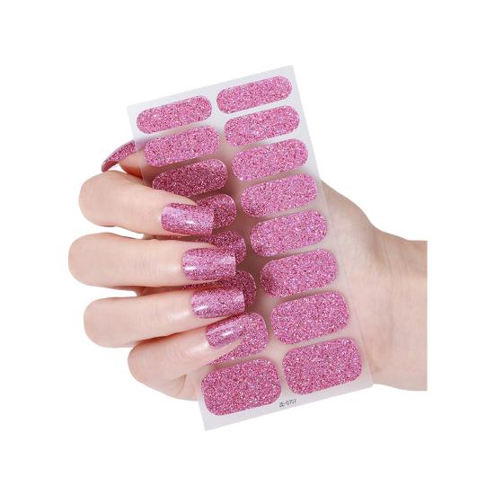 Glitter Nail Polish Strips with File Easy Apply Remove Self Adhesive Women Full Nail Sticker Home Manicure DIY Nail Art Decoration Wrap