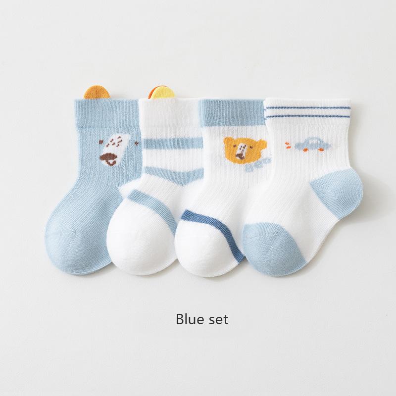4 Pairs Baby Socks Cartoon Cool Summer Breathable Children's Socks Mesh Cotton Socks For Newborns