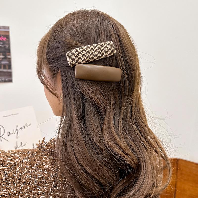New Fashion Fabric Plaid Side Hair Clips Women Korean Coffee Color Geometric BB Clip Hairpins Hairgrip For Girls Kids Hair Accessories