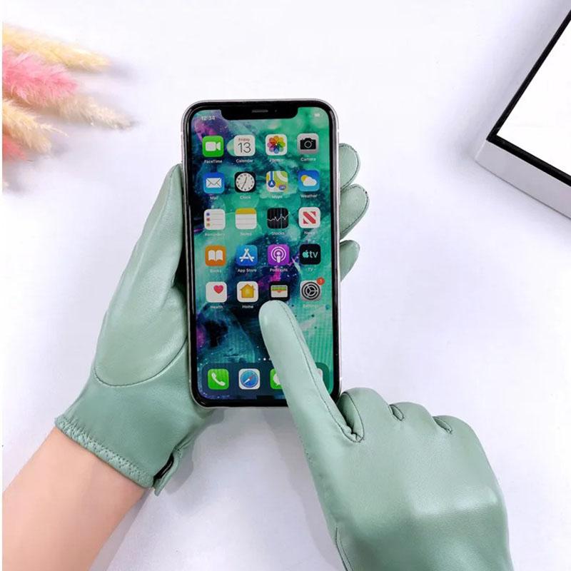 White Genuine Leather Gloves Ladies Hand Warmer Driving Cycling Windproof Guantes Sheepskin Split Finger Luxury Gloves