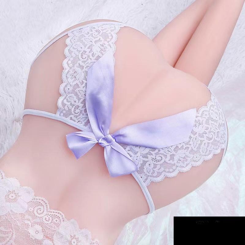 Hot Sale Women's Sexy Hollow Out Thong Lingerie Open Crotch Underwear Lady's Crotchless Lace Panties With Bow Plus Size