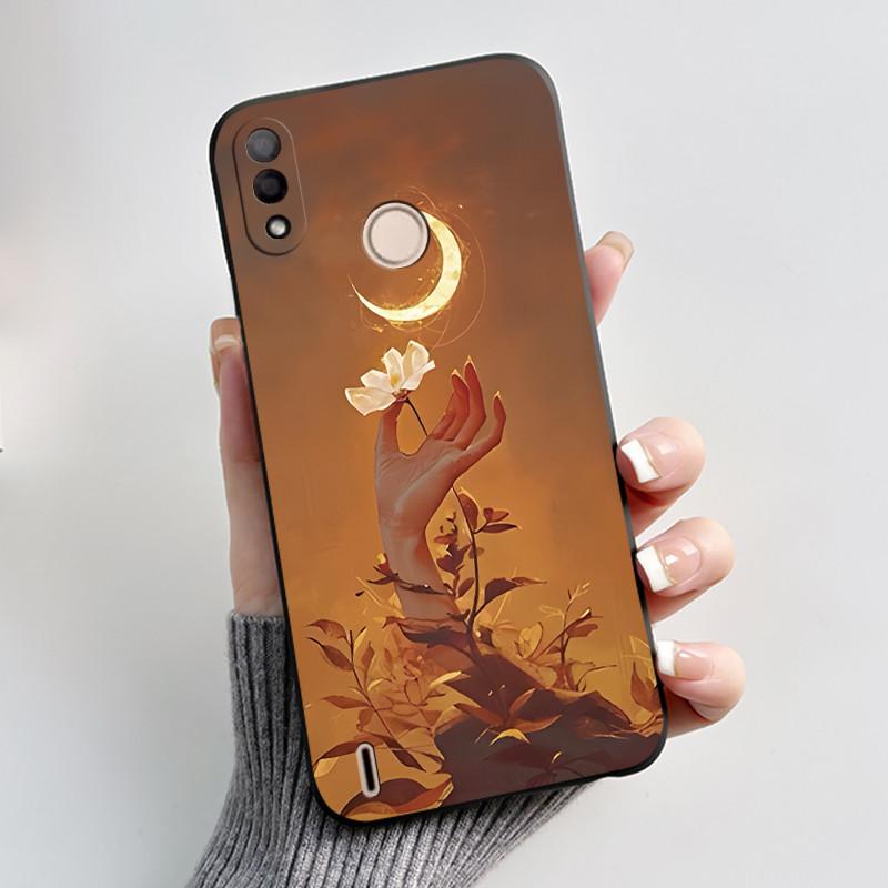 Black Case For Itel P33 Plus Bumper Soft Silicone Jelly Shell Anime Popular Sunflower Wildflower Painted Shockproof Cover