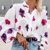 Autumn New Stand Collar Floral Print Casual Blouse Women Lantern Sleeve Tops Loose Office Shirt for Women Fashion Vintage Plus Size Blouses 24681