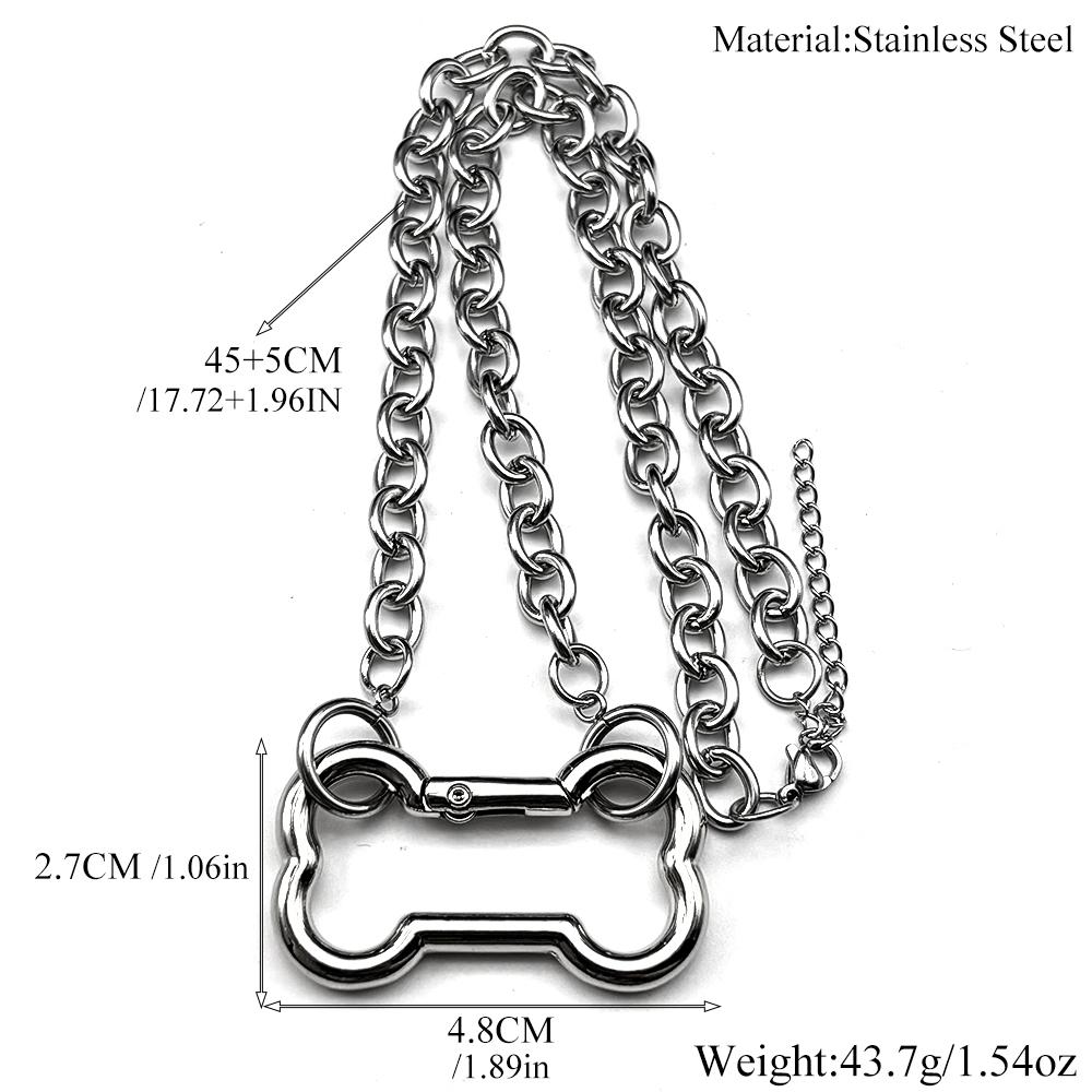 Punk Korean Dogs Bone Pendant Necklace For Women Egirl Stainless Steel Silver Color Cool Accessory Cute Diy Chain Jewelry Goth