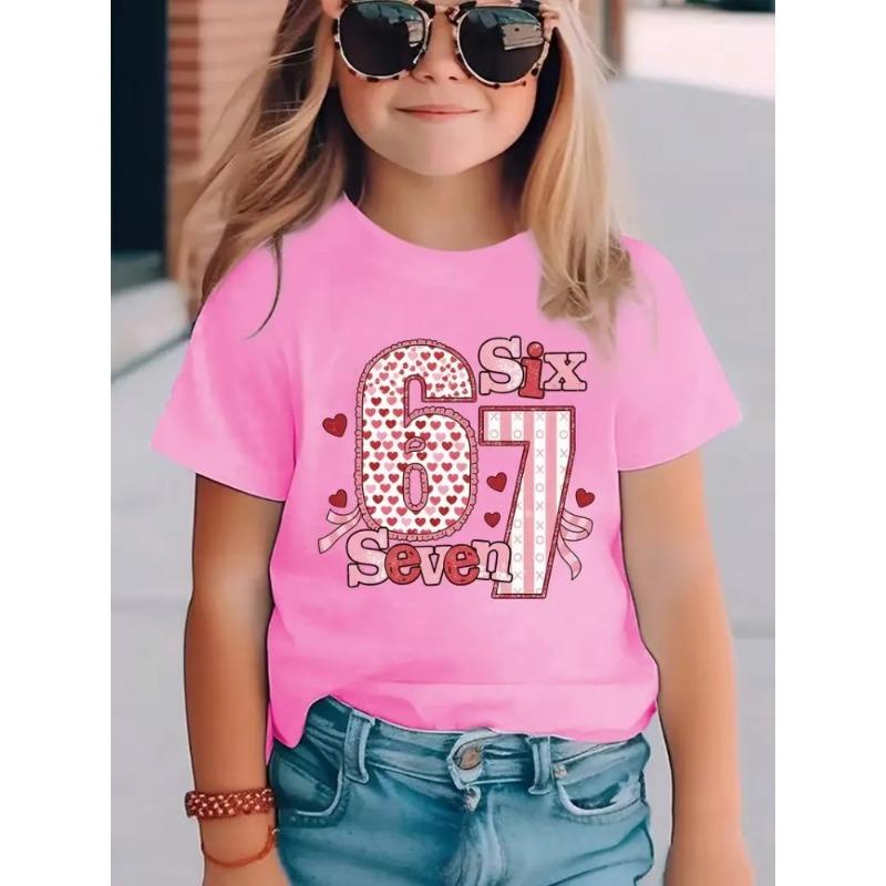 67 Six Seven Cute Bowknot Printer Children's Tshirt Summer Fashion Kids Clothing Cotton Comfortable Boys Girls Short Sleeve Tees