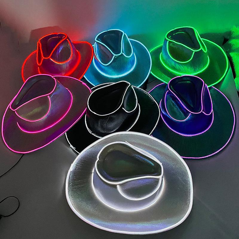 Iridescent LED Light-up Sequin Cowboy Hat for Christmas and Halloween Carnival