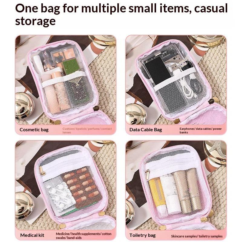 Transparent Travel Cosmetic Bag Portable Mini Waterproof Cosmetic Lipstick Bag Large Opening With Zip Outdoor Clutch Bag