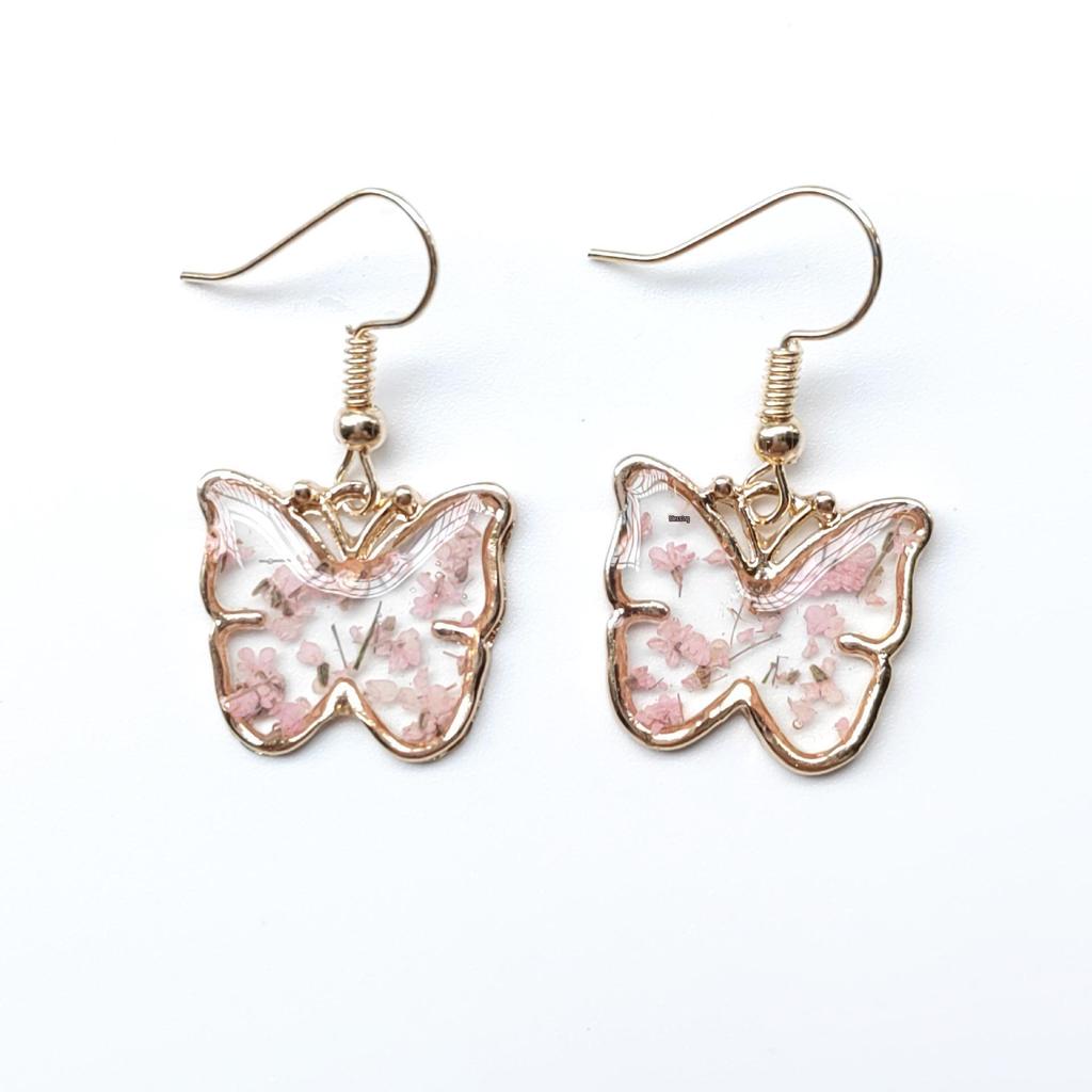 Eternal Flower Resin Dangle Earrings with Real Dried Flowers and Butterfly Star Design for Women