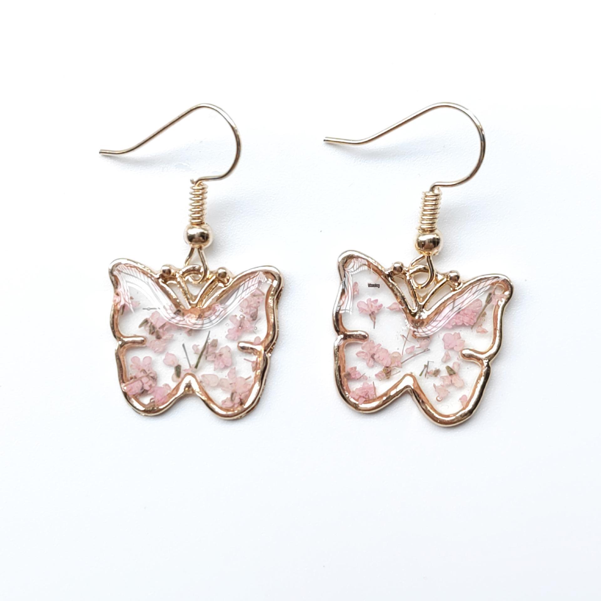 Eternal Flower Resin Dangle Earrings with Real Dried Flowers and Butterfly Star Design for Women