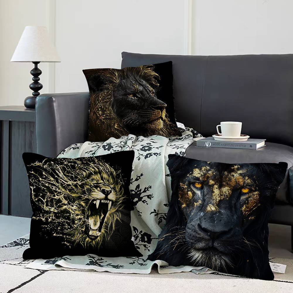 Black Gold Eagle Lion Pillowcase Toon Gift Cushion Cover Bedroom Home Sofa Chair Seat Decor Pillow Case