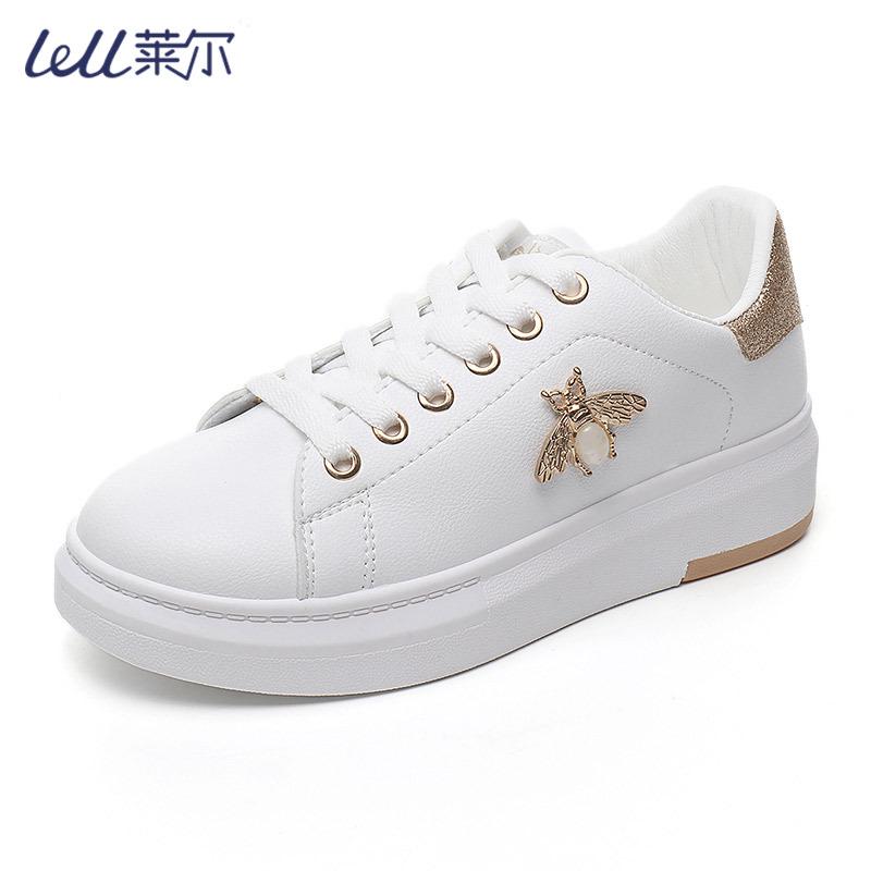 Autumn New All-Matching Leather Waterproof Women's Student Clip Board Shoes Lace-up Korean Style All-Matching White Shoes Women