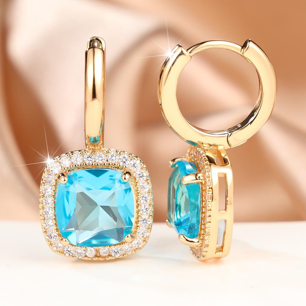 Elegant Female White Blue Stone Square Hoop Earrings Trendy Fashion Gold Color Wedding Jewelry For Women