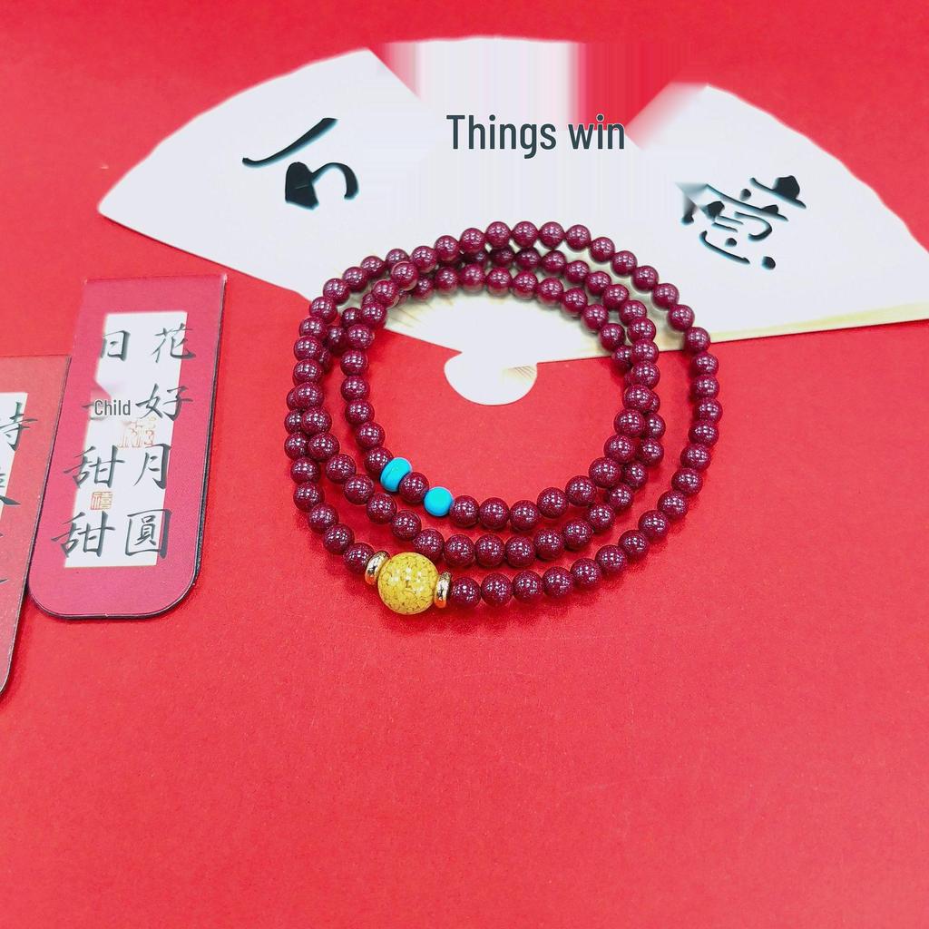 High Purity Cinnabar & Purple Gold Sand Bracelet with Realgar Amber (4/6mm) Double/Triple Loop