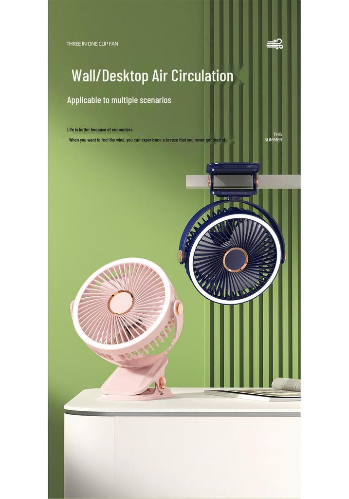 Rechargeable Wall-Mounted Office Fan: Portable Desk and Clip Design