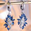 Charm Female White Blue Zircon Leaf Hoop Earrings Vintage Silver Color Simple Wedding For Women
