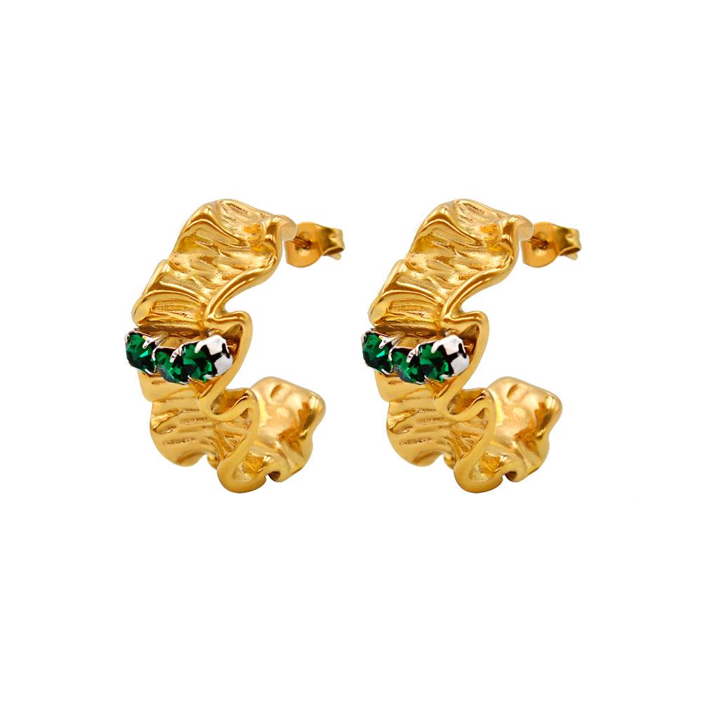 European-American 18K Zircon Titanium Steel Asymmetrical Stud Earrings for Women