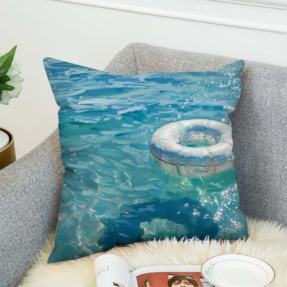 Summer Pool Oil Art Pillow Case For Car Sofa Decorative Home Double-sided Print Plush Square Throw Pillow Cushion Cover