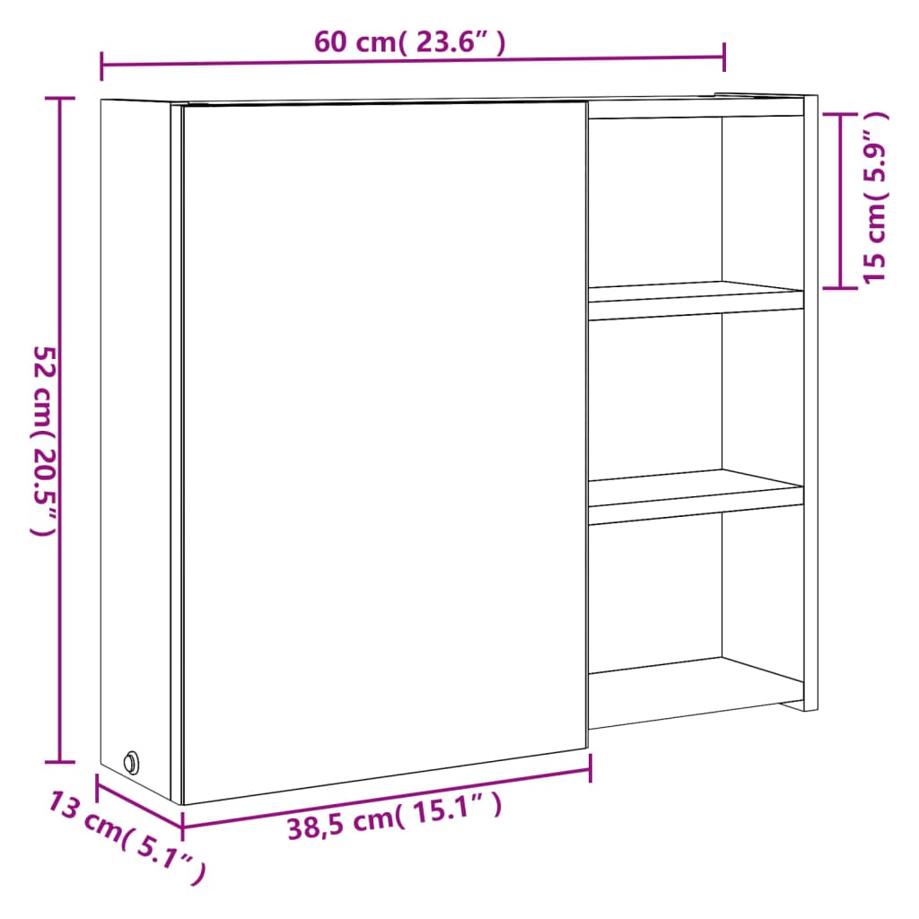LED Lighted Mirror Cabinet Black 60 X 13 X 52 Cm