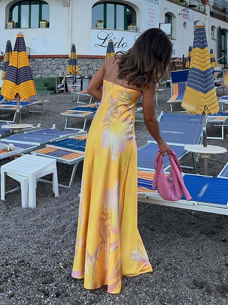 Gedruckt Party Lange Kleid Frauen Sommer Urlaub Strand Lose Weibliche Ärmellose Dame Abend Robe