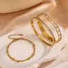 Htpwe Stainless Steel Glossy Zirconium Round Bead Combination Bracelet Set Women Plated 18k Couple Holiday Gift Bracelet Zircon