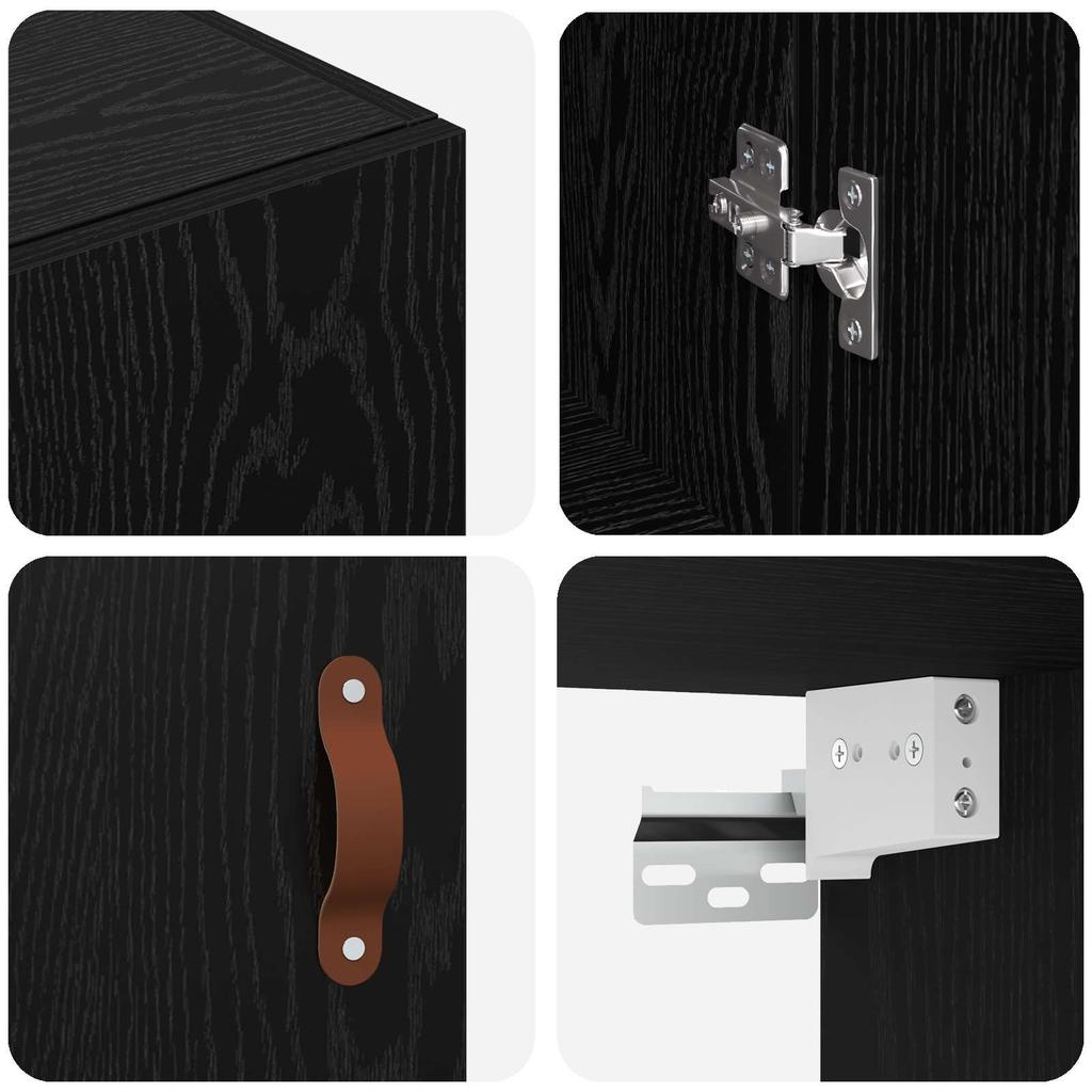 Wall Cabinet Set 2 Pcs Black Oak Effect 69.5 X 34 X 90 Cm