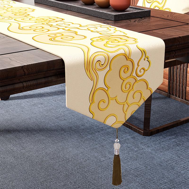 Chinese Style Coffee Table Table Flag Parlor Meal Tables Tassel Pendant Tea Waterproof High-end Long Tea Mat Cover Cloth