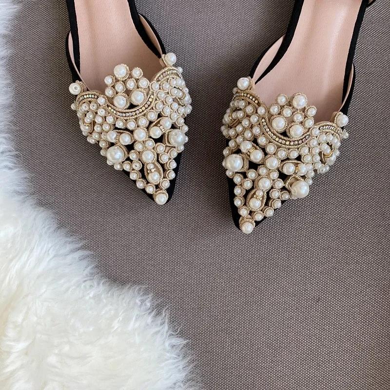 2024 Trend Pearl Ballet Flats Women Pumps Floors Shoes Without Heels Loafers Female Dress Moccasins Ladies Luxury Autumn Zapatos