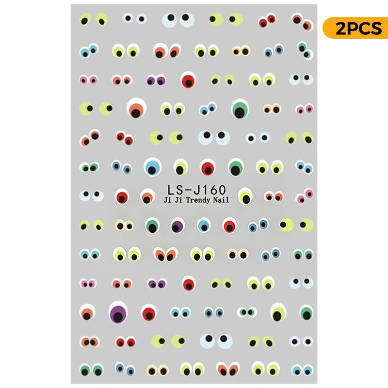 2Pcs Unique Design Halloween Nail Stickers Cartoon Devil Eye Ghost Skull Cat for Exclusive Halloween Party Nail Decor