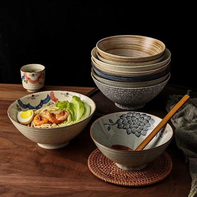 Japanese and Wind Creative Ceramic Bowl Household Instant Noodle Bowl Ramen Hat Bowl Household Commercial Salad