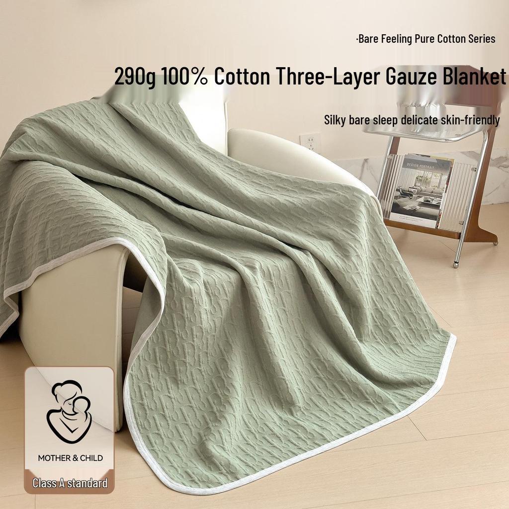 Class A Pure Cotton Three-Layer Gauze Blanket: Summer Cool, All-Season Jacquard Nap & Air Conditioning Quilt
