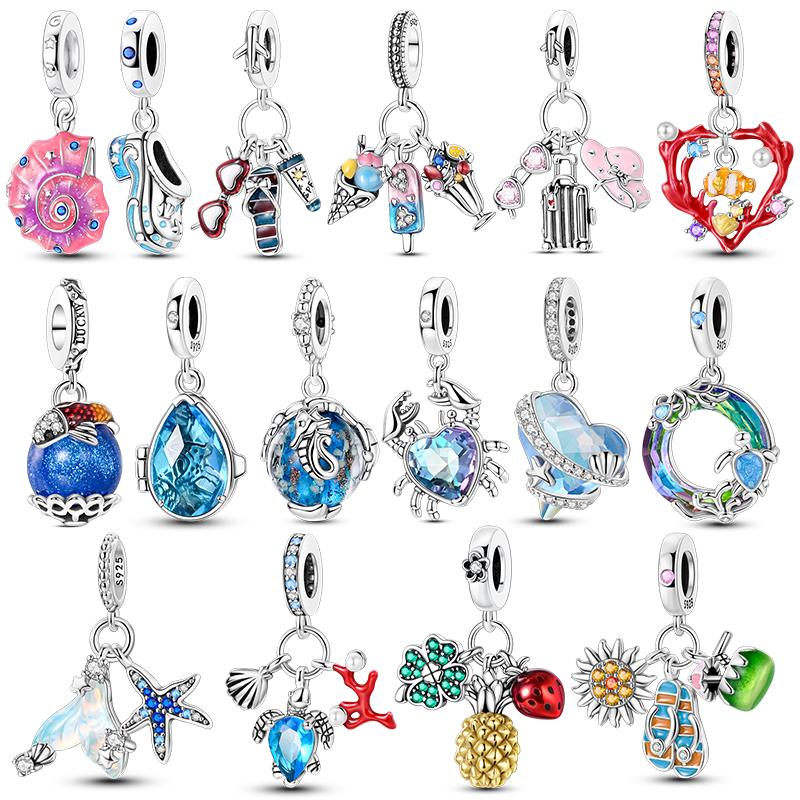 Kupfer Sommer Ozean Strand Krabbe Fisch Anhänger Perlen Passen Original Armband DIY Schmuck Anhänger Dangle Geschenk für Frau