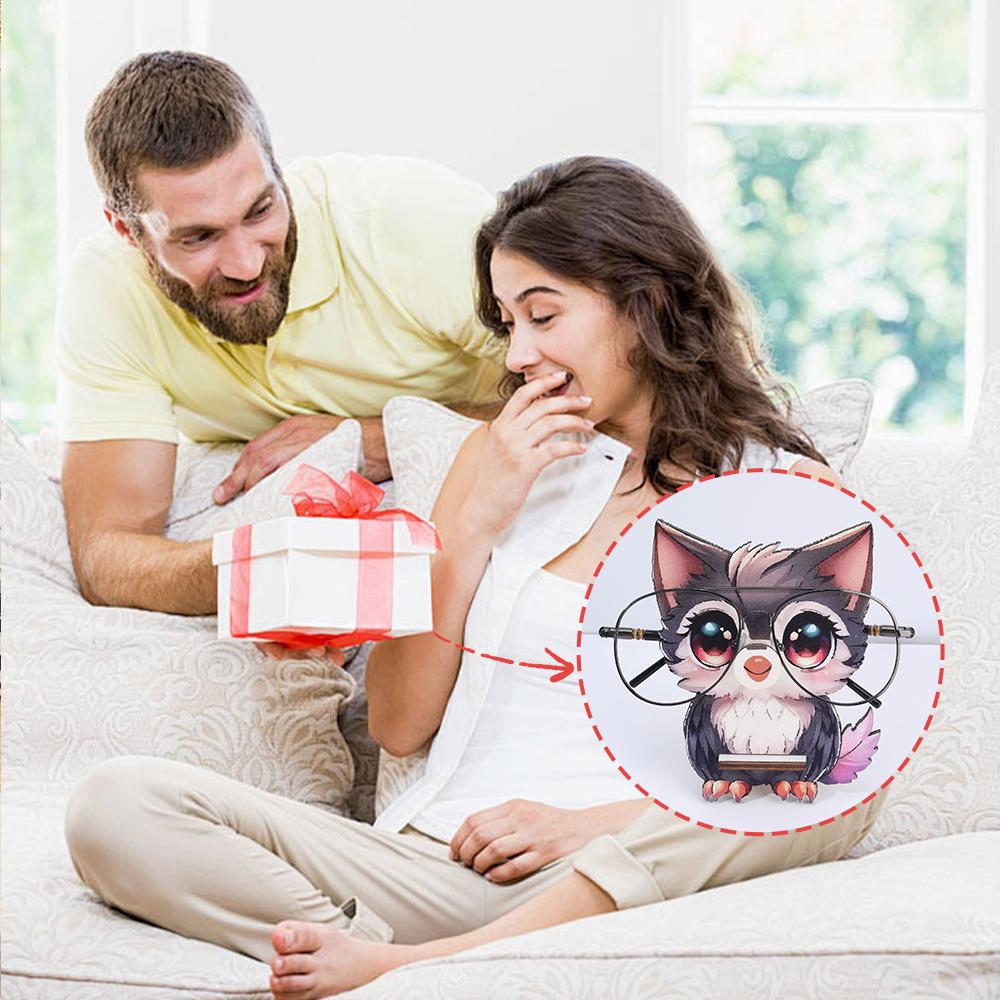 Creative Animal Glasses Frame Cartoon Cat Sunglasses Display Frame Glasses Storage Frame Hand-carved Household Wood Decoration3D